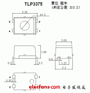 小型光继电器轮廓说明图: TLP3375.